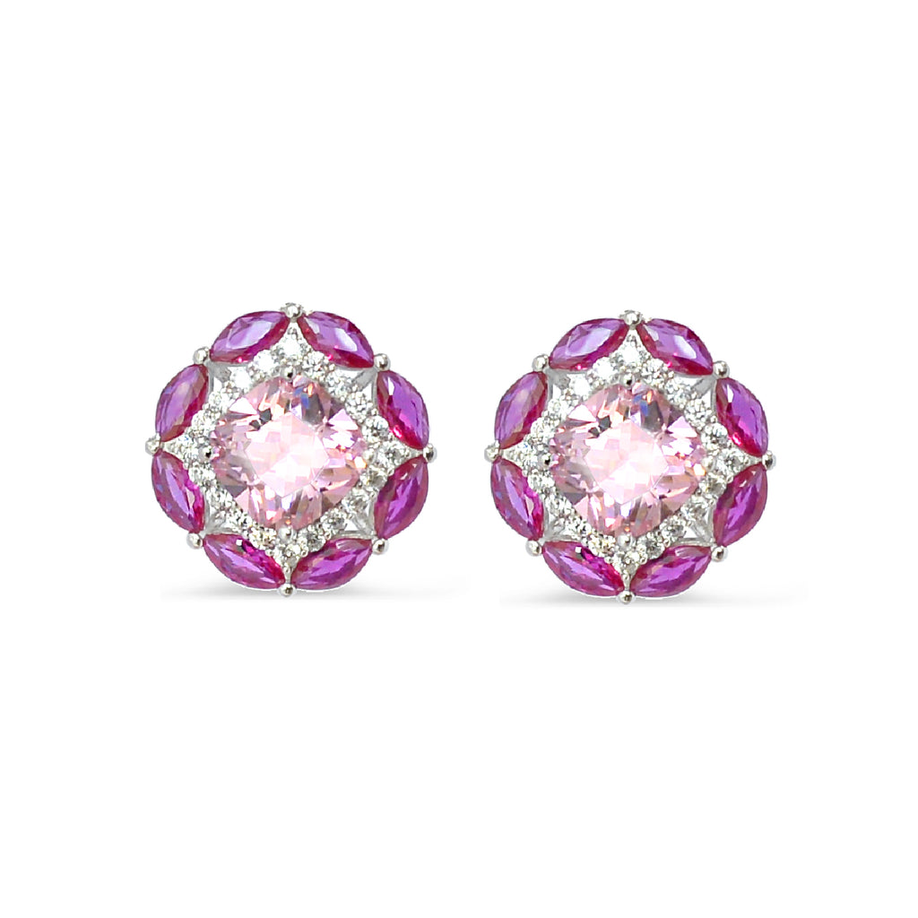Fashion 925 Silver Flower Earrings with Pink Stone - Elegant, Glamorous