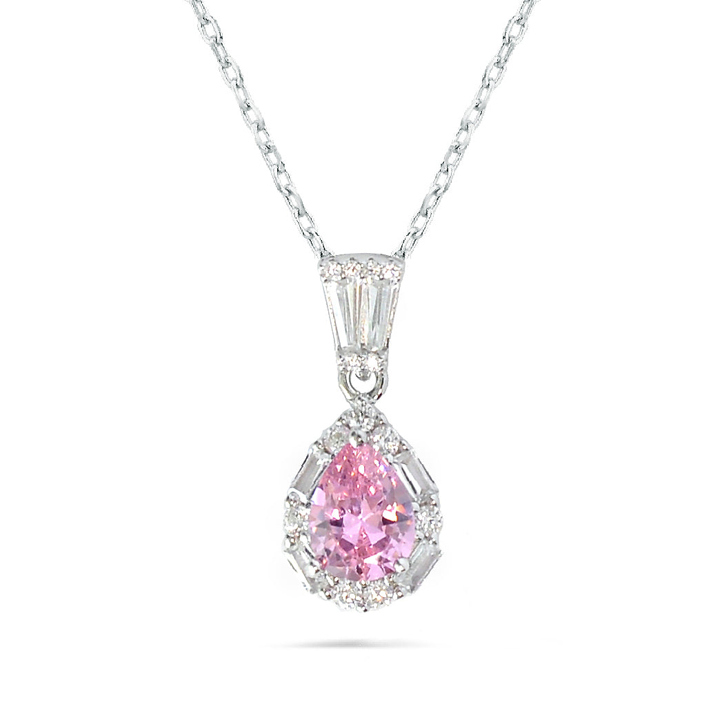 Dolce Mondo Luxurious Silver Necklace with High-Quality Pink Stone Zircons