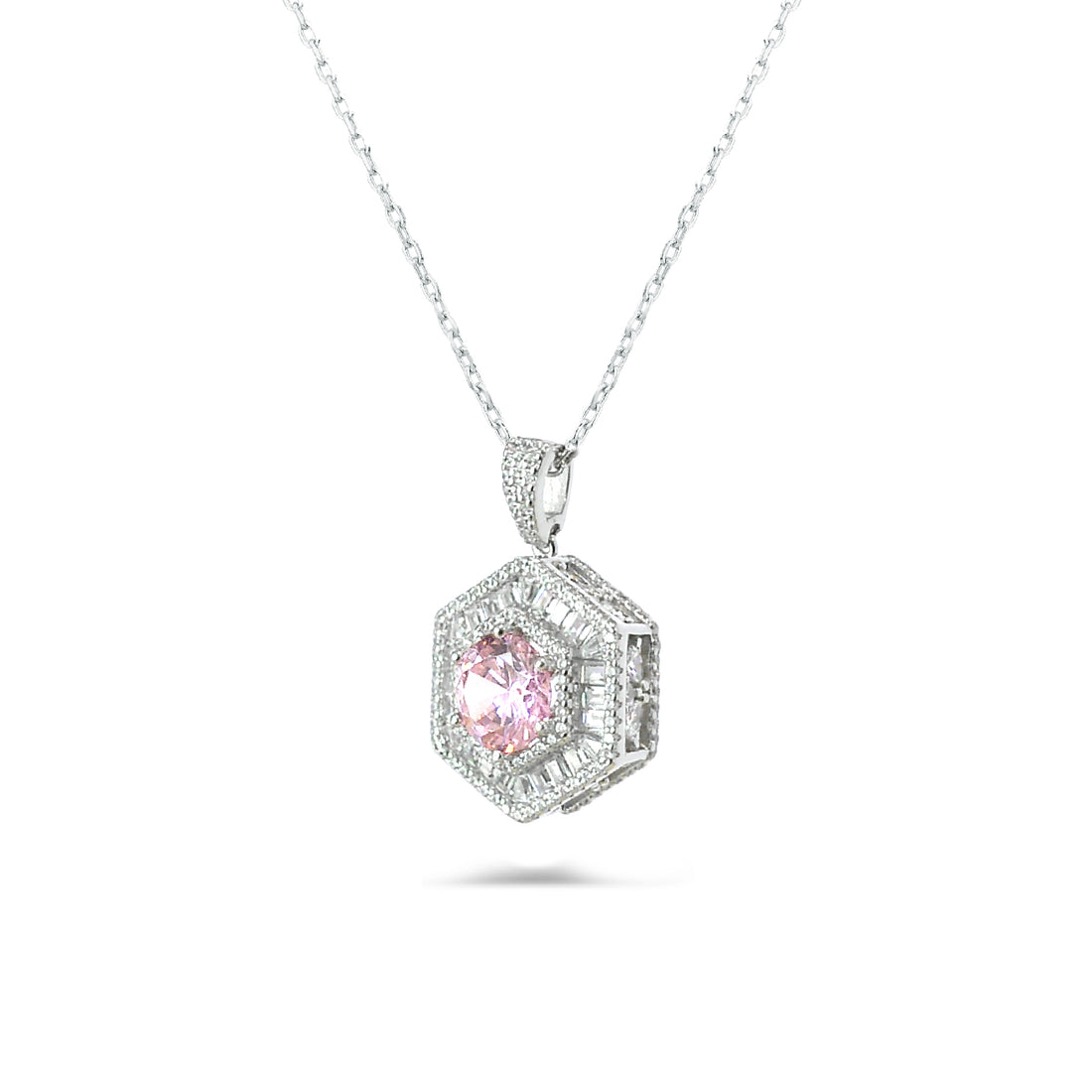 Stunning Silver Zircon Necklace by Dolce Mondo for Elegant Ladies