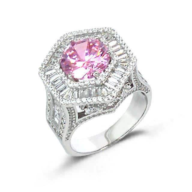 Sparkling Silver 925 Fashion Ring with Glittering Pink Zircon