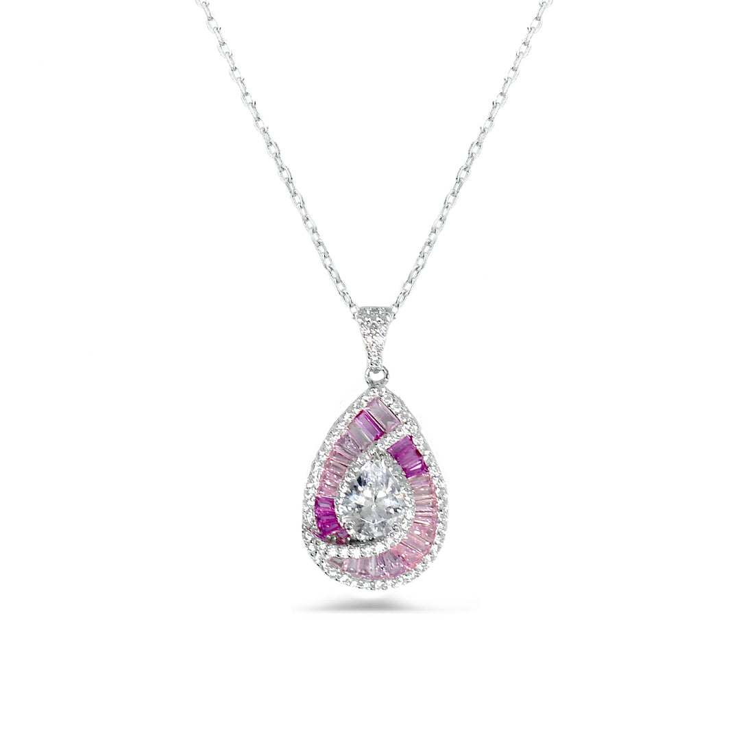 Dolce Mondo Sterling Silver Zircon Necklace - Elegant Design for Women