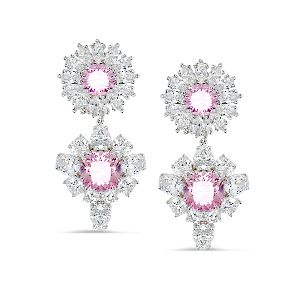 Chandelier Silver 925 Earrings with High Quality Pink Cubic Zirconia