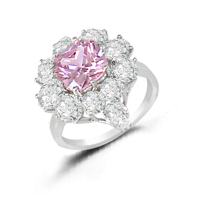 Dazzling Silver 925 Fashion Ring with Glittering Pink Stone Zircon