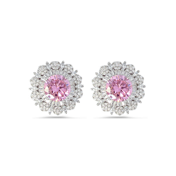 Dazzling Silver 925 earrings flower Shape with high quality zircon pink stone