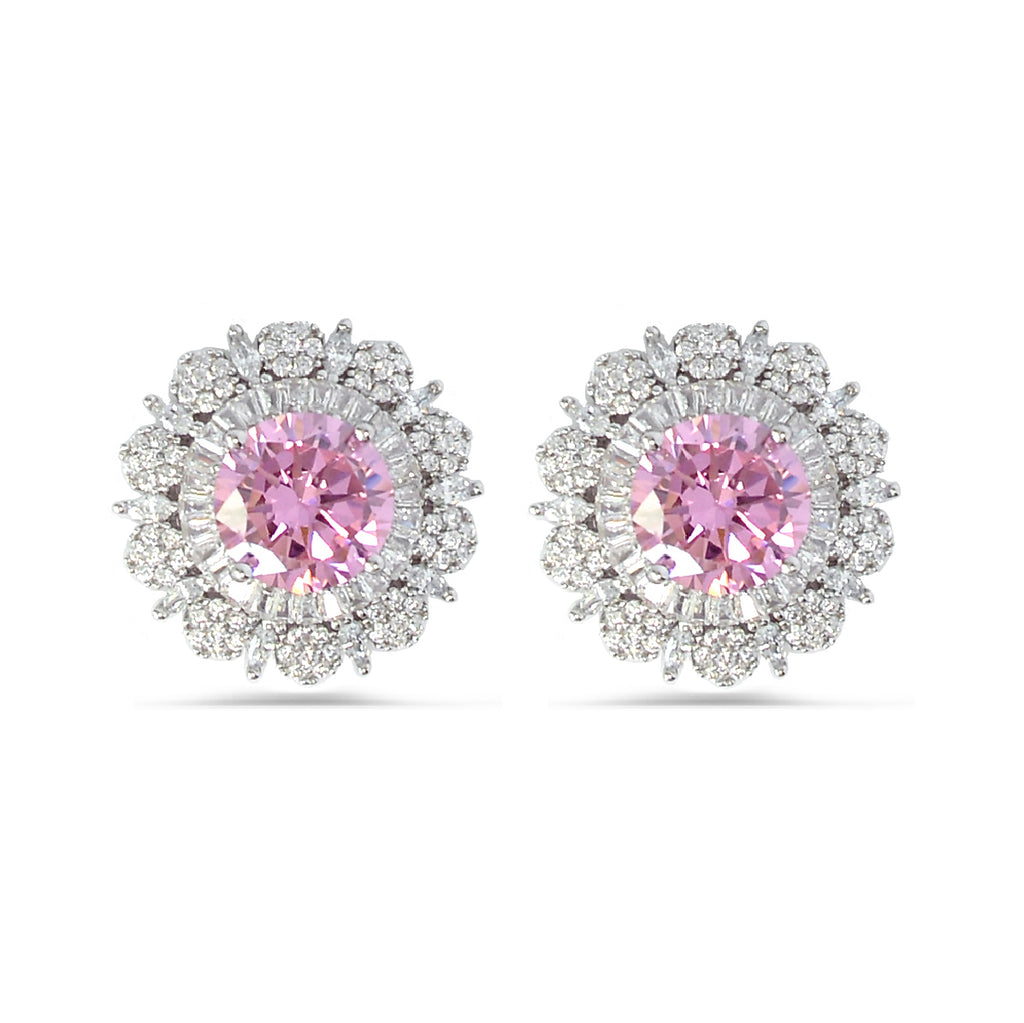 Dazzling Silver 925 earrings flower Shape with high quality zircon pink stone