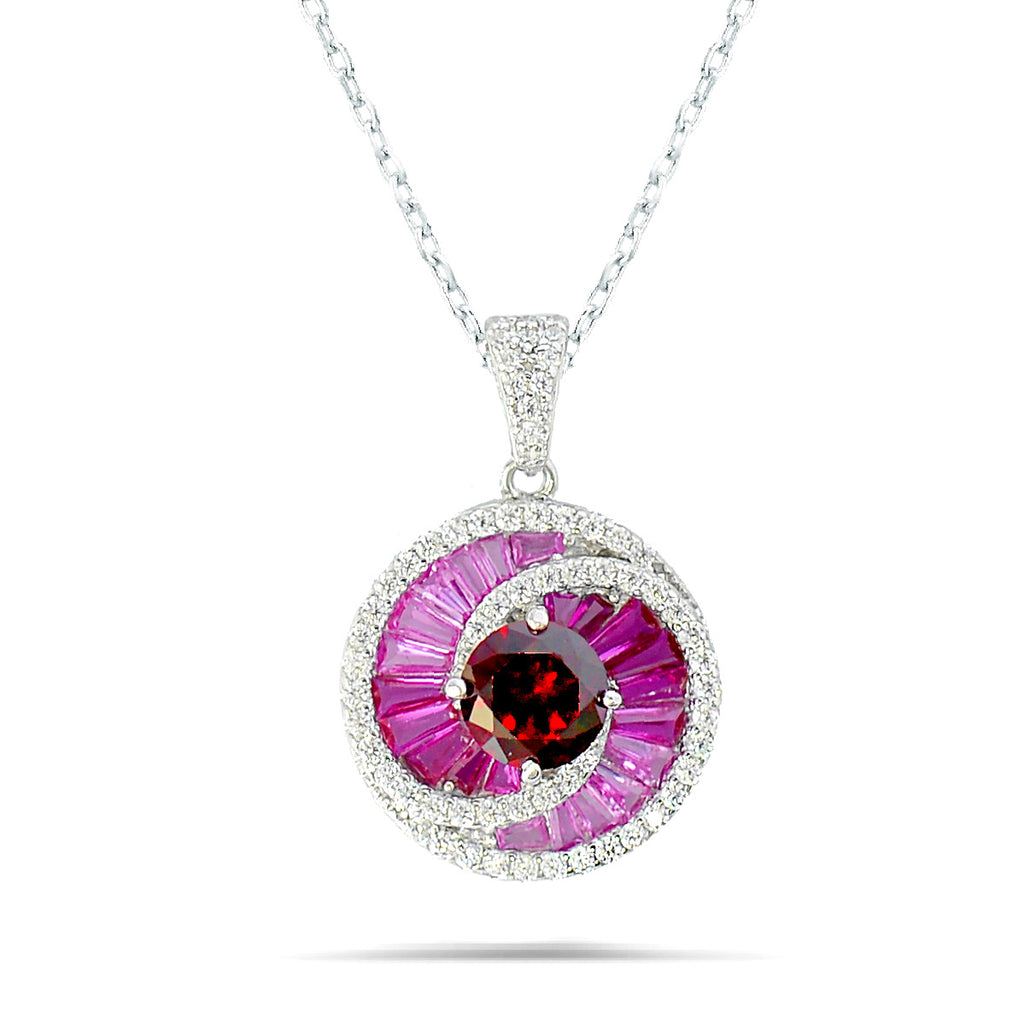 Luxury Dolce Mondo Silver Zircon Necklace - Exquisite 925 Sterling Silver with High Quality Red Stone Zircons