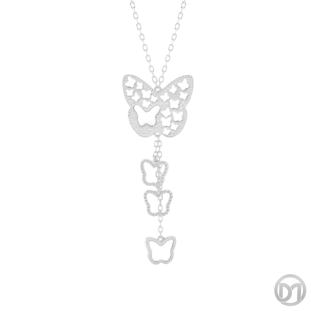 Exquisite Dolce Mondo Silver 925 Butterfly Necklace with Mother of Pearl and Cubic Zircons