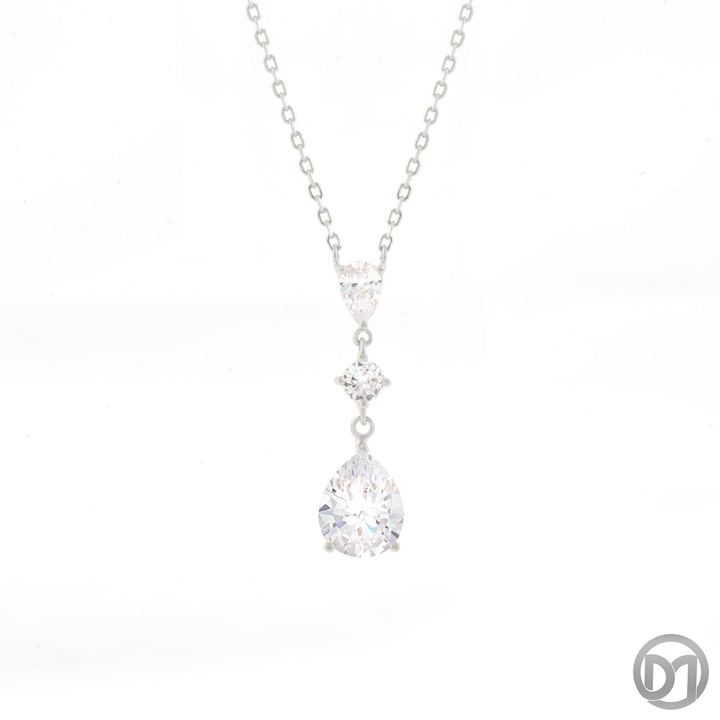 DOLCE MONDO Silver 925 Chain Necklace with Solitaire Teardrop Pendant