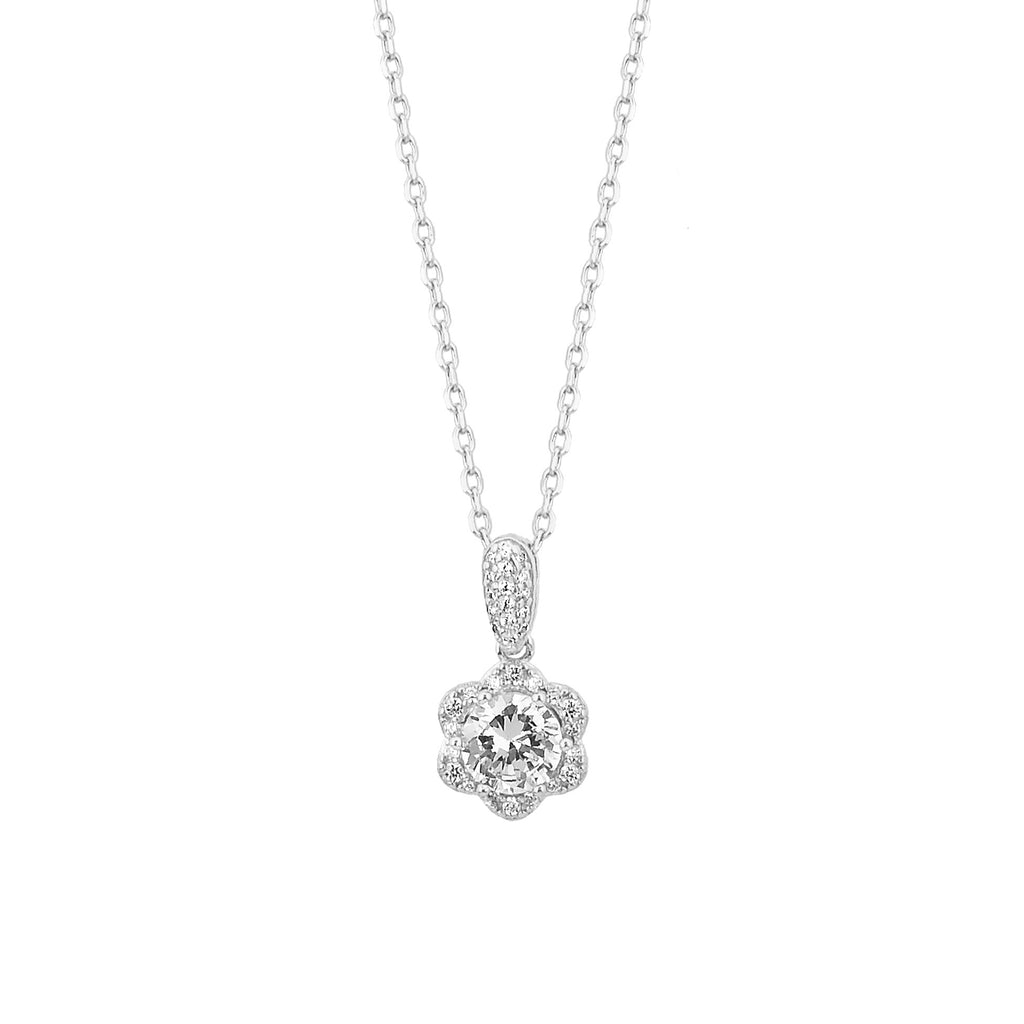 Dolcemondo Silver 925 Chain Necklace with Intricate Cubic Zircon Flower Design