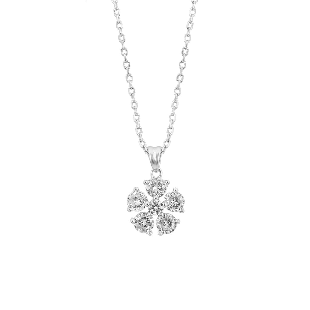 Stunning Silver 925 Flower Pendant Necklace with 5 Sparkling Cubic Zircons