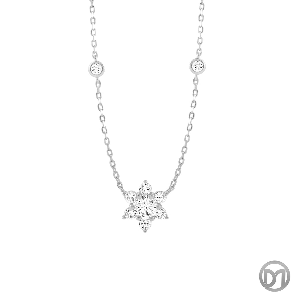 Spectacular Silver 925 Flower Necklace with High Quality Cubic Zircons