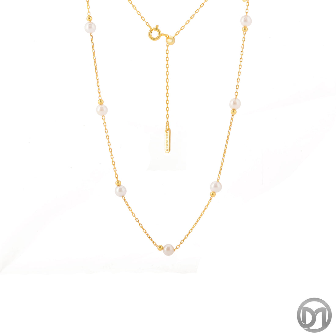 Elegant Silver 925 Chain Necklace with 8 Stunning 5mm Pearls - Dolce Mondo