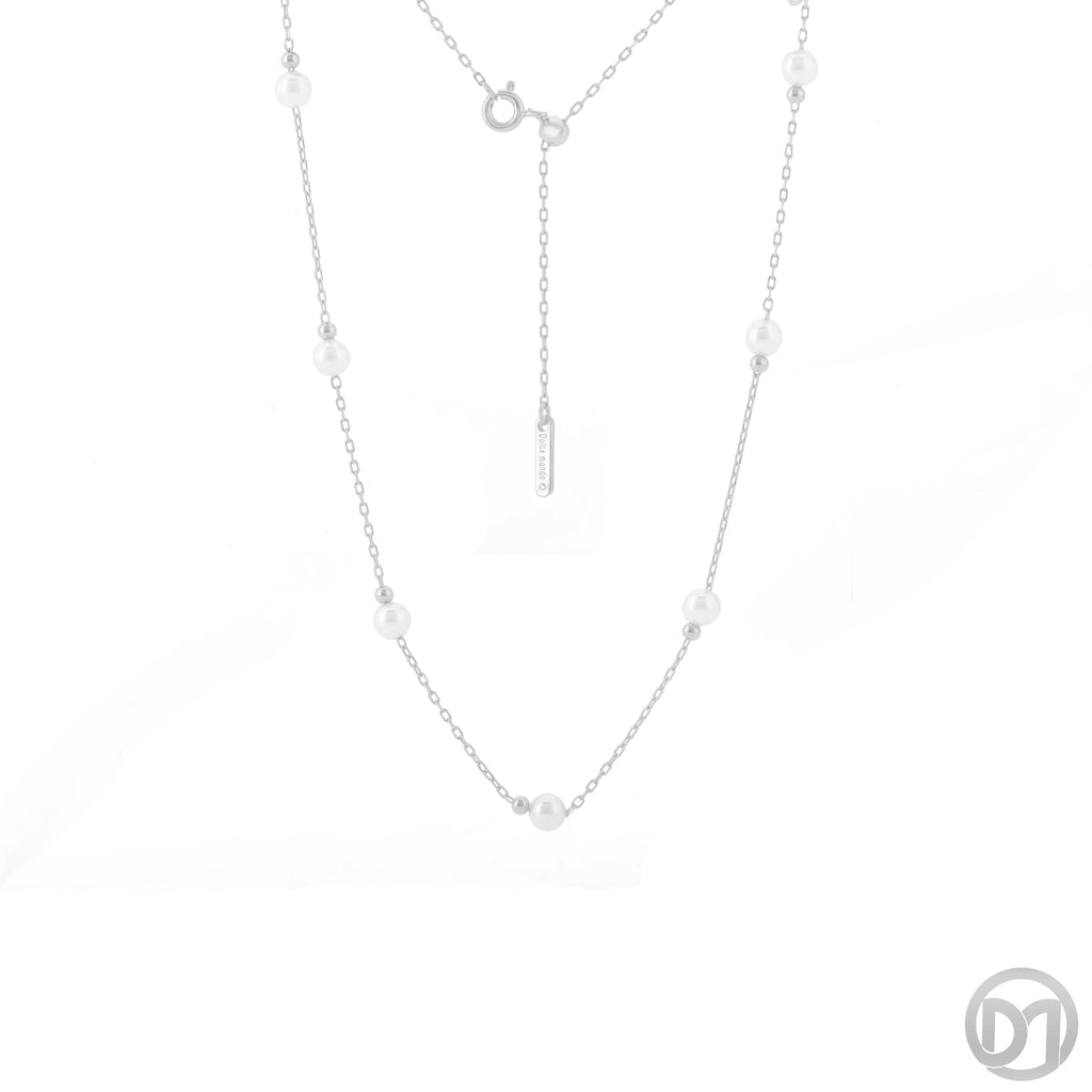 Elegant Silver 925 Chain Necklace with 8 Stunning 5mm Pearls - Dolce Mondo