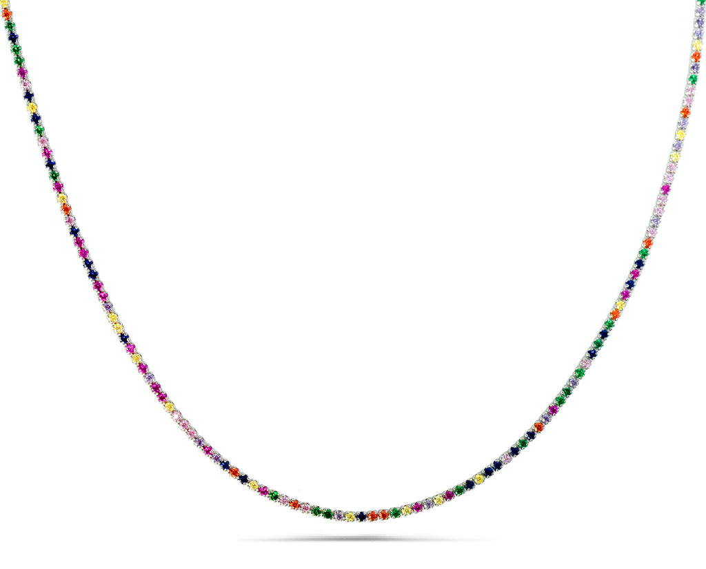 Dolce Mondo Silver Zircon Tennis Necklace with color stones - Exquisite Craftsmanship for the Modern Lady