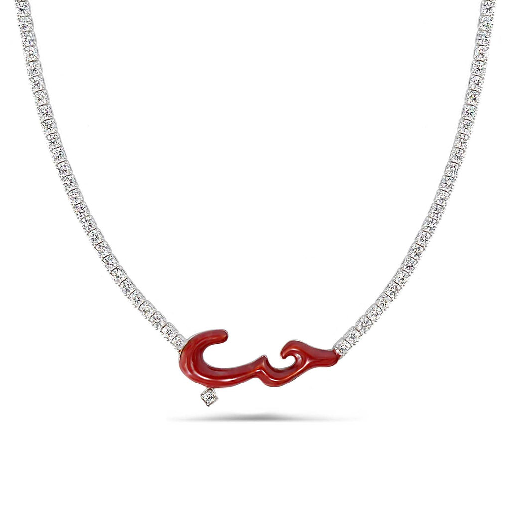 Dolce Mondo Silver 925 Tennis Necklace - Luxurious Red Stone with Zircon Elegance