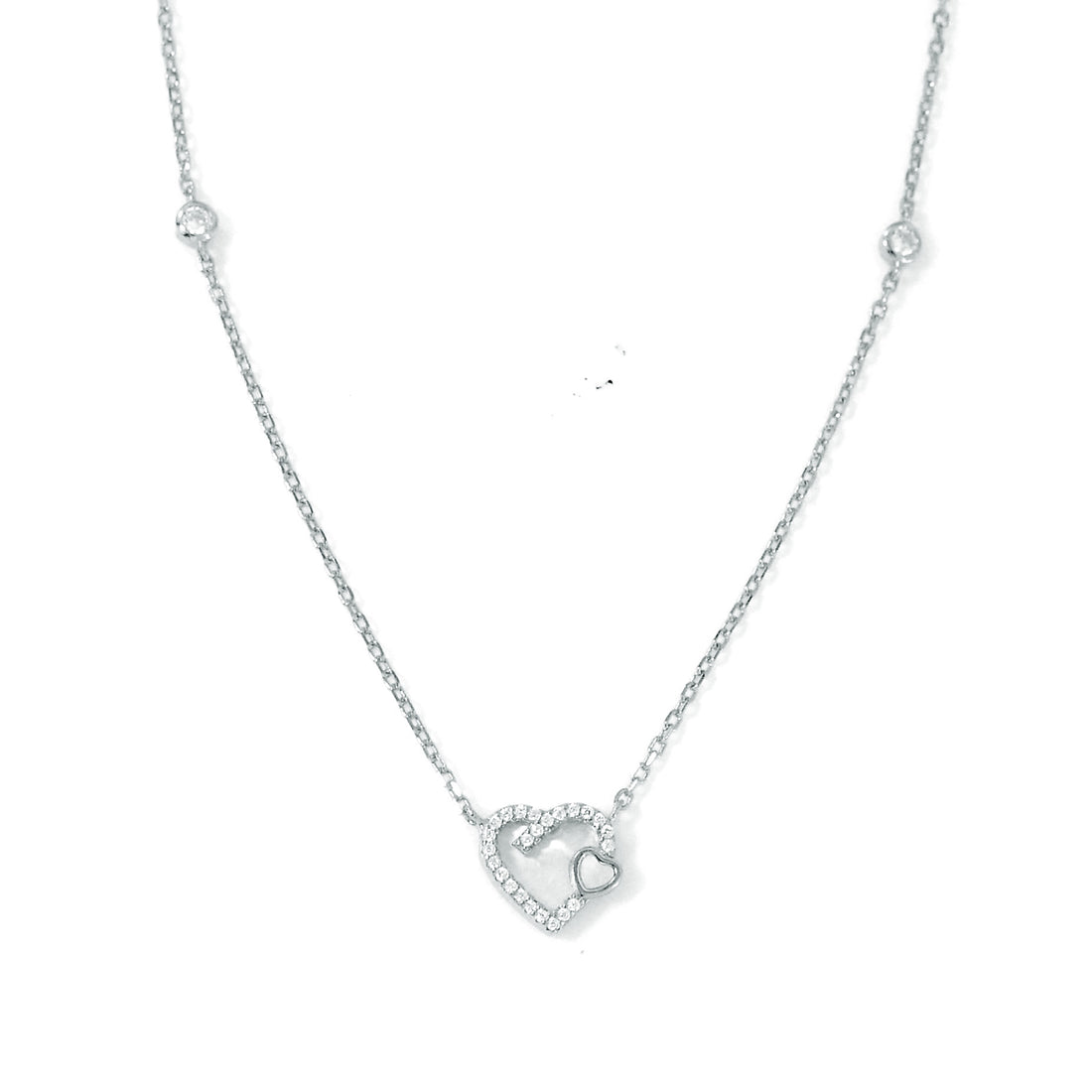 Elegant Silver Necklace with Heart Shape Mother of Pearl and Sparkling Zircons
