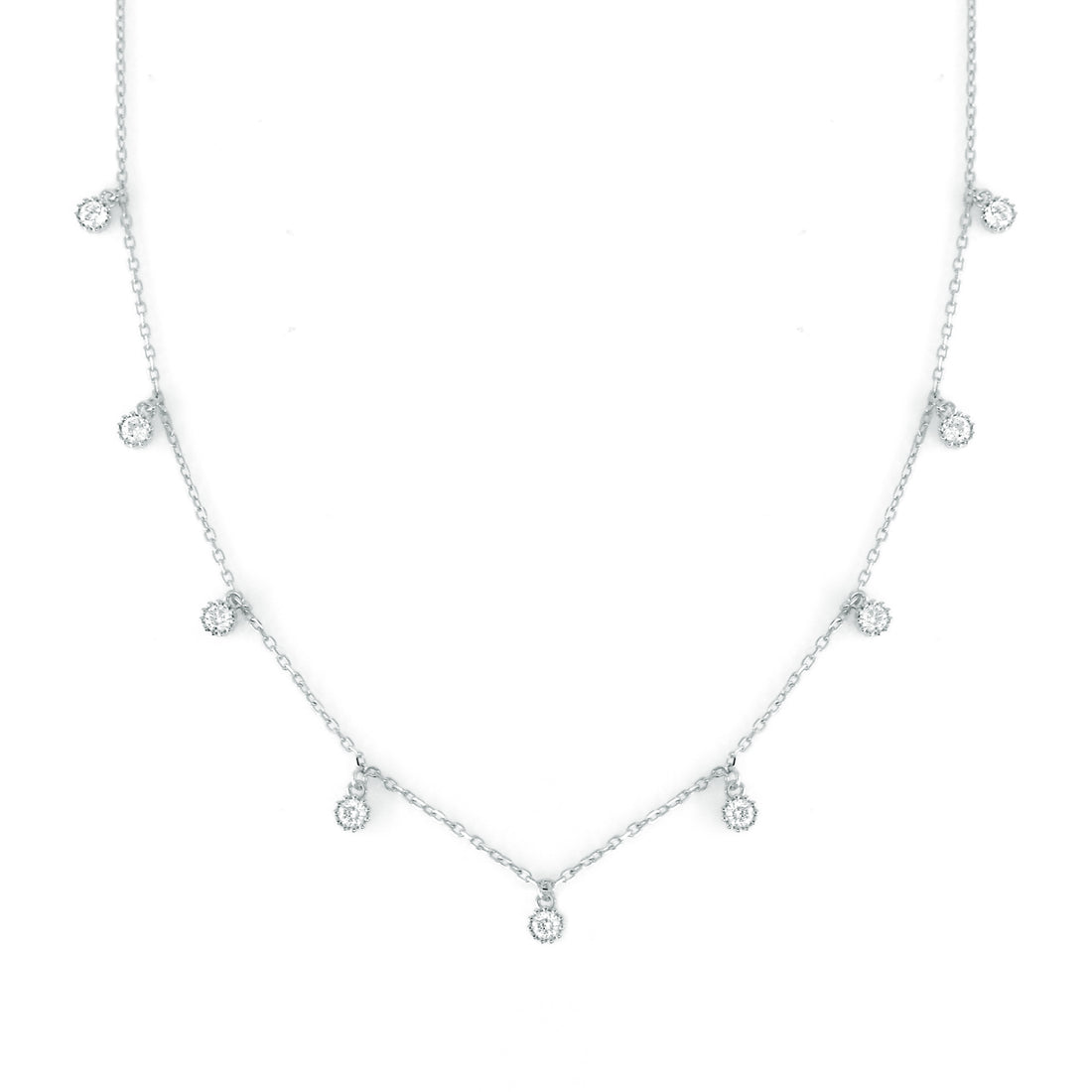 DOLCE MONDO Silver 925 Chain Charm Necklace with Sparkling Zircons