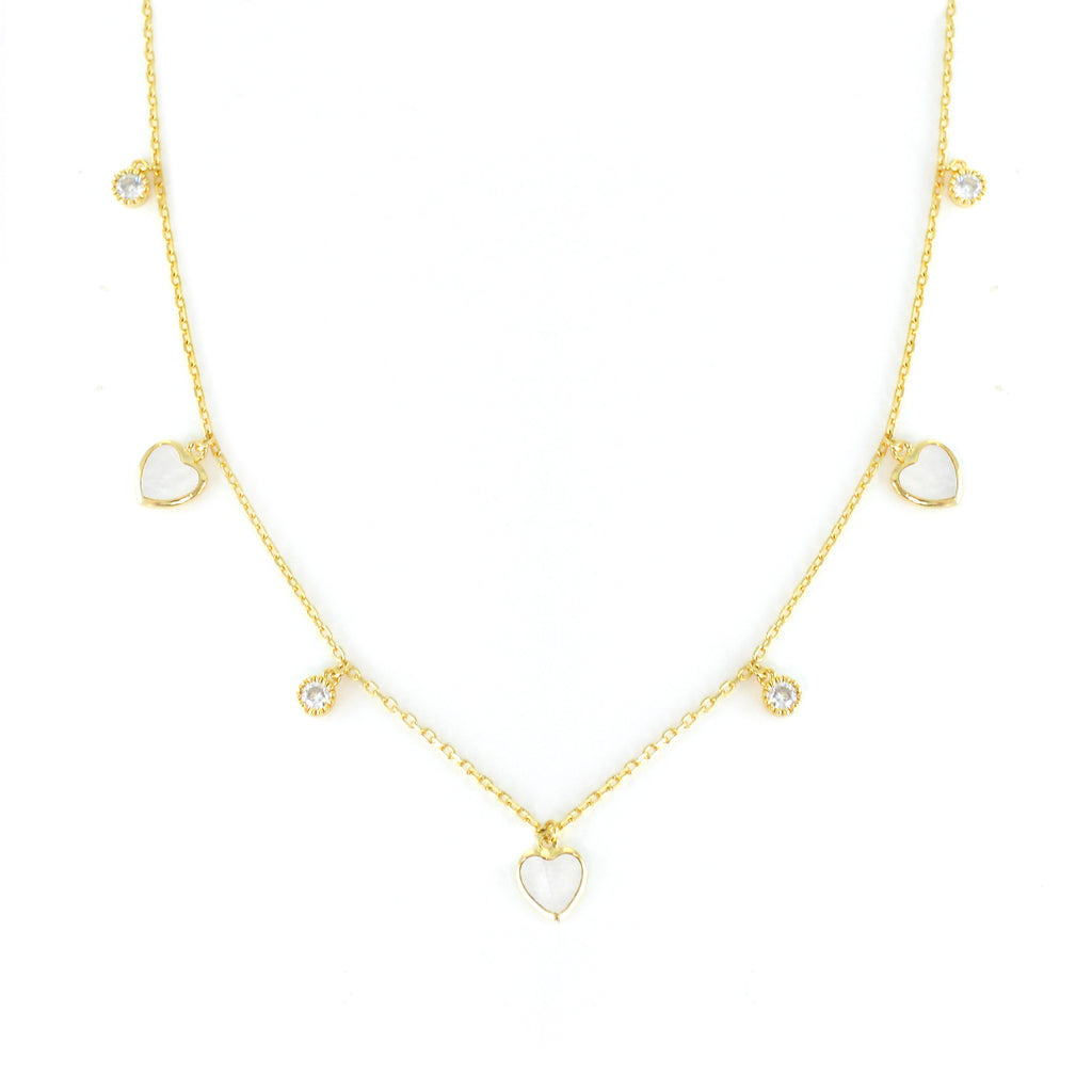 Dolce Mondo Silver Zircon Necklace with Mother of Pearl