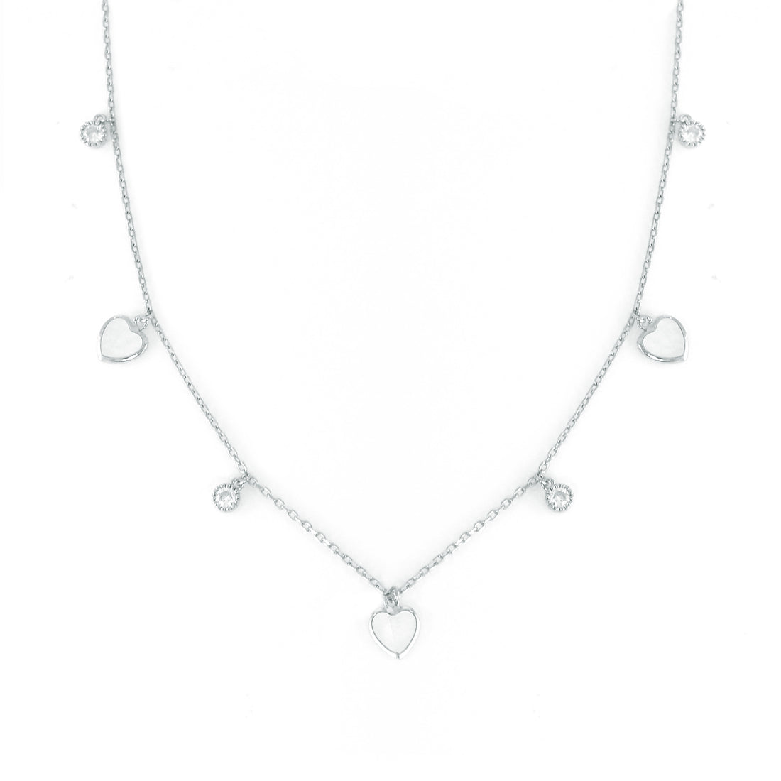 Dolce Mondo Silver Zircon Necklace with Mother of Pearl