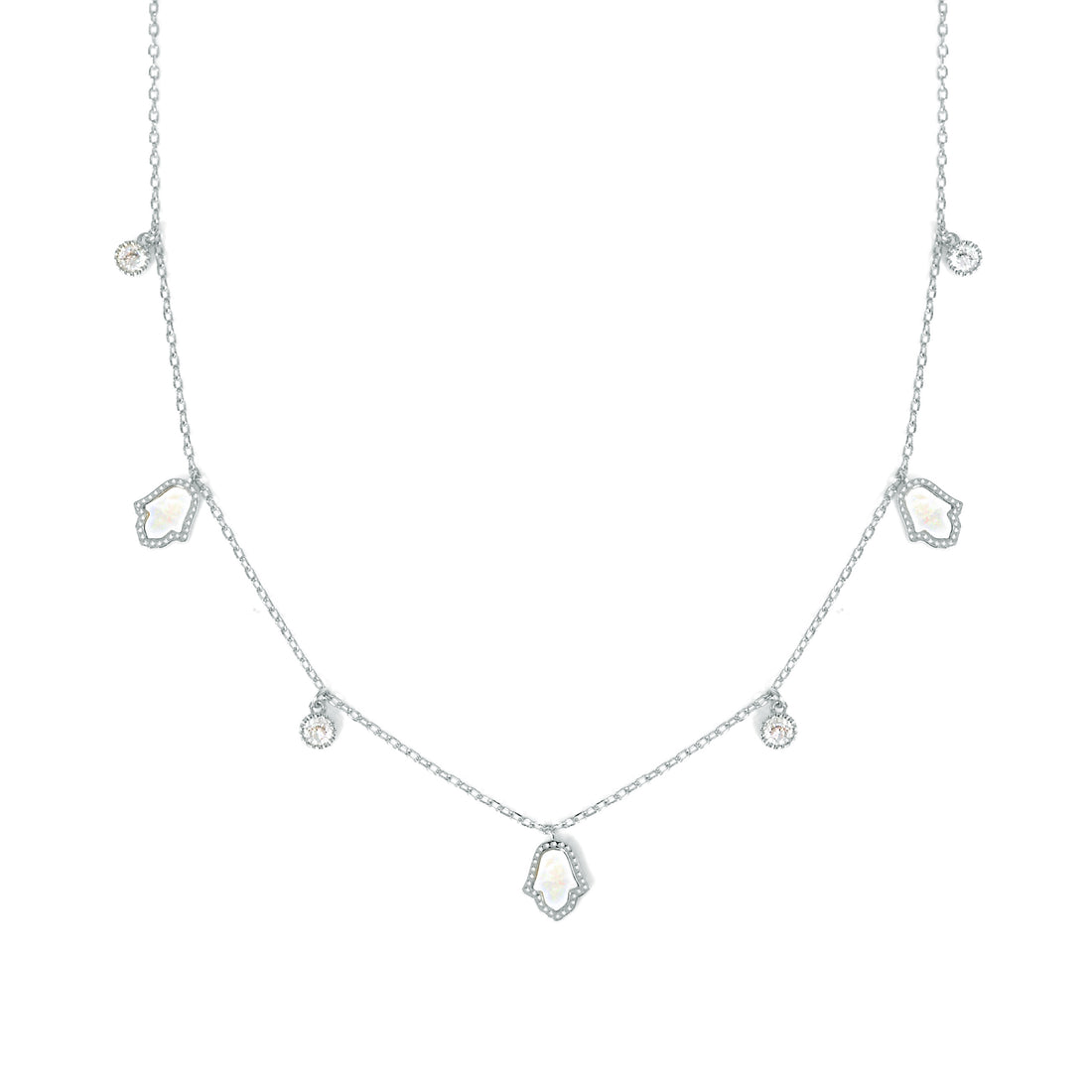Dolce Mondo Silver Zircon Necklace with Mother of Pearl