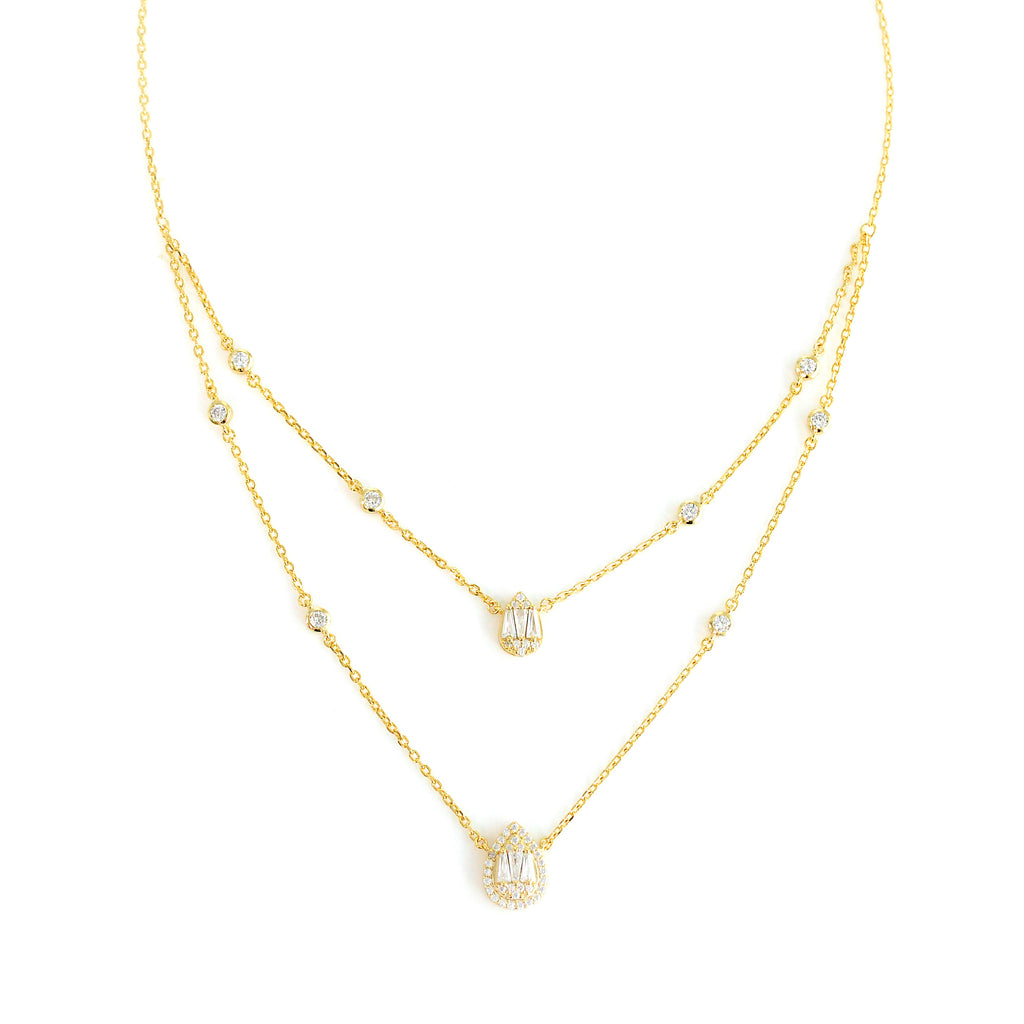 Dazzling Silver Zircon Double Necklace - Crafted in 925 Silver