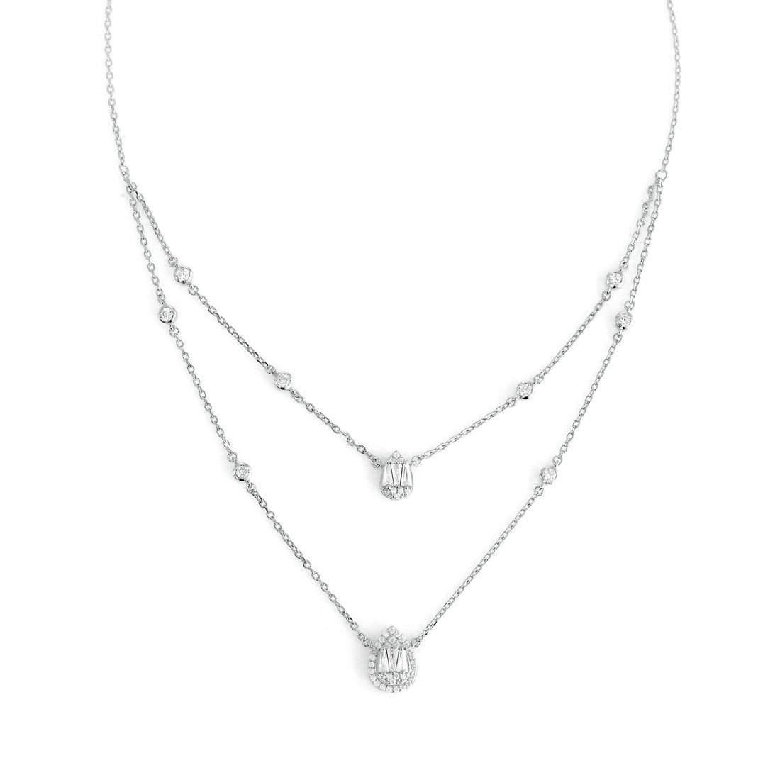 Dazzling Silver Zircon Double Necklace - Crafted in 925 Silver