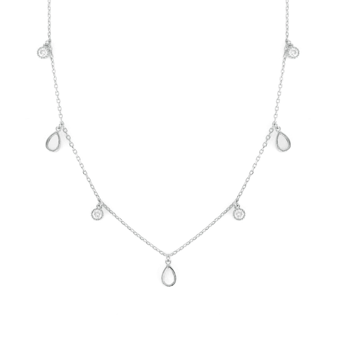 DOLCE MONDO Silver 925 Chain Charm Necklace with Sparkling Zircons