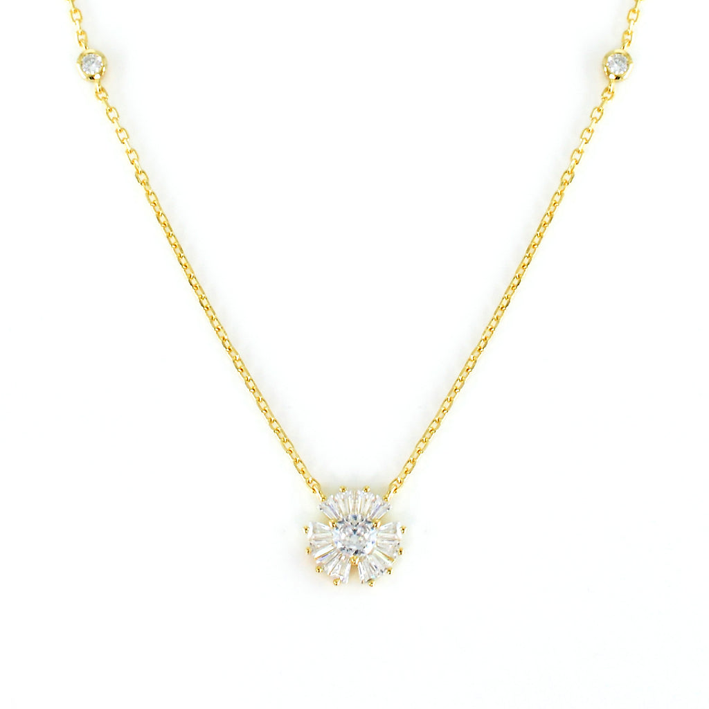 925 Silver Flower Necklace with High-Quality Cubic Zircons
