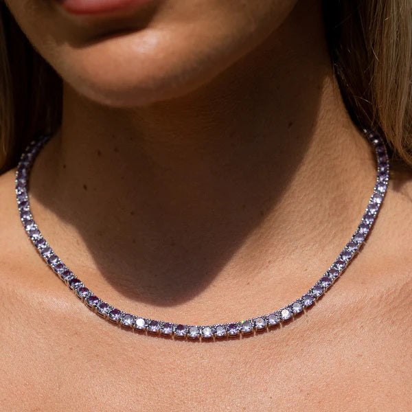 Tennis Necklace Sparkling Cubic Zirconia 925 Sterling Silver