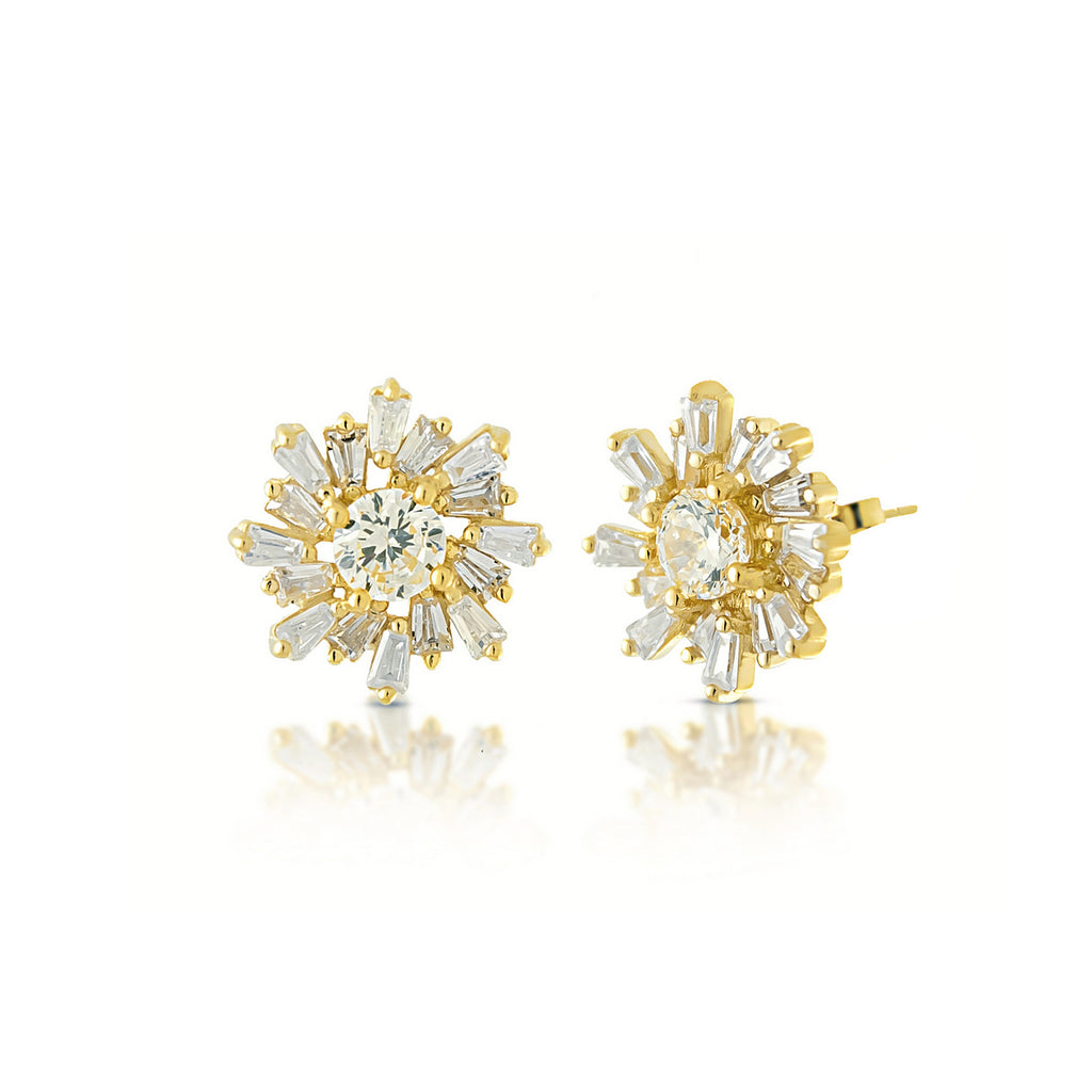 Silver 925 Flower Stud Earrings - High-end Fine Jewelry Look