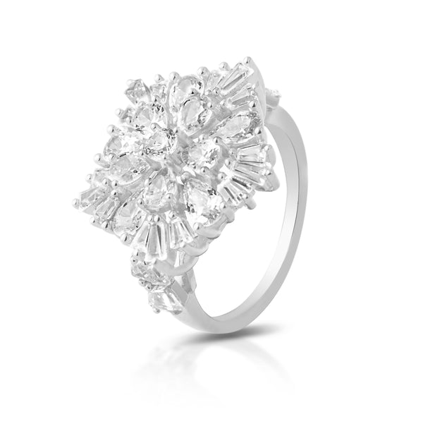 Sterling Silver 925 Fashion Ring with Cubic Zircons for Alluring Elegance and Unique Silver Finish