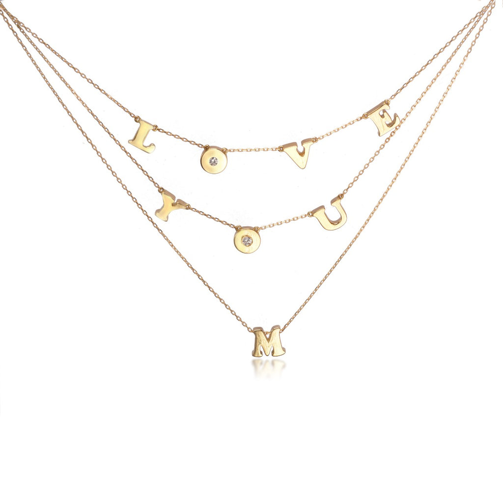 Gold 18k Letter Three layered diamond necklace
