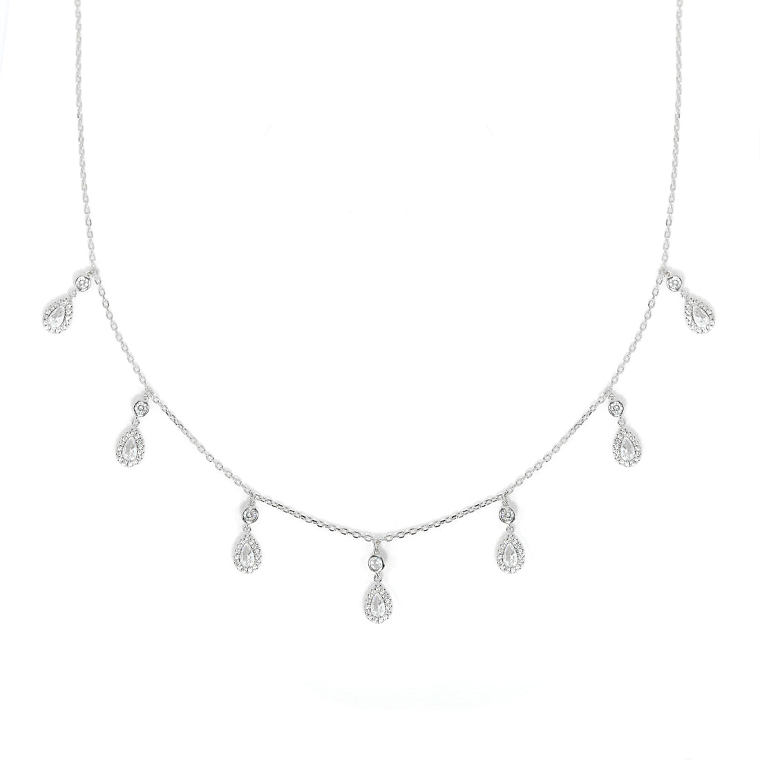 Exquisite Dolce Mondo Silver Charm Drops Necklace with  Sparkling Cubic Zirconia