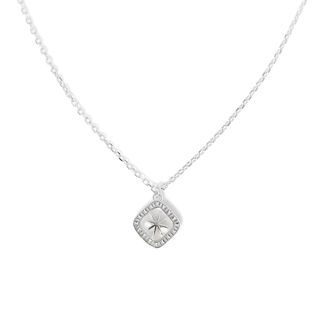 Dolce Mondo Silver 925 Necklace with Squared Star Mother of Pearl Pendant and Sparkling Cubic Zirconia for Ladies
