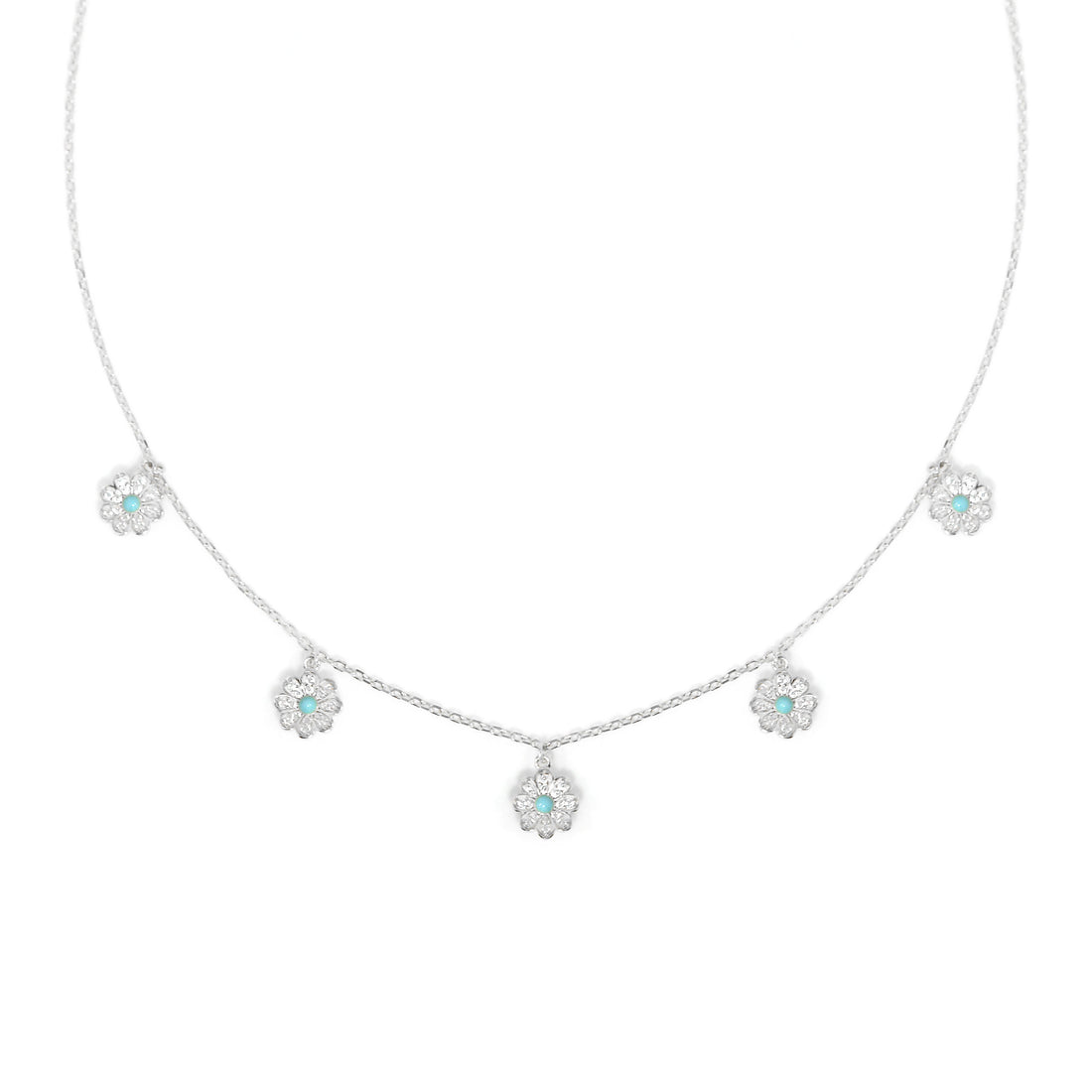 Exquisite Dolce Mondo Silver Charm flower light blue Stone's Necklace with  Sparkling Cubic Zirconia