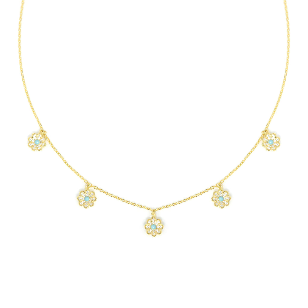 Exquisite Dolce Mondo Silver Charm flower light blue Stone's Necklace with  Sparkling Cubic Zirconia