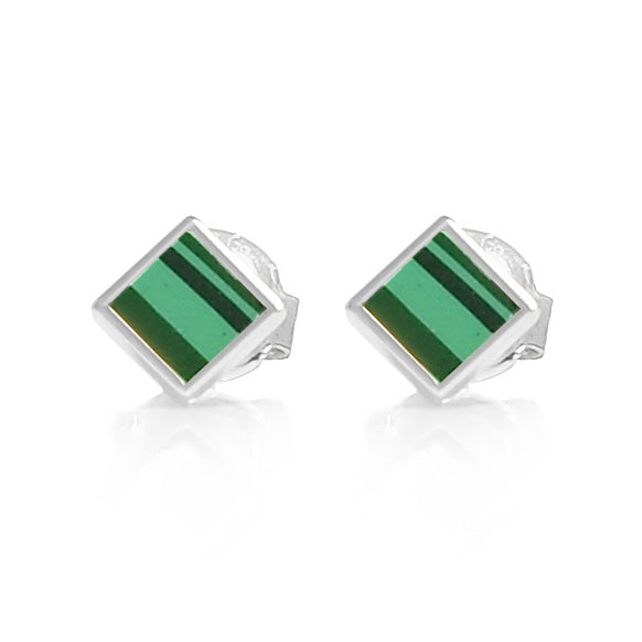 Elegant Princess Shaped Malachite square Stud Earrings - Sparkling 925 Silver