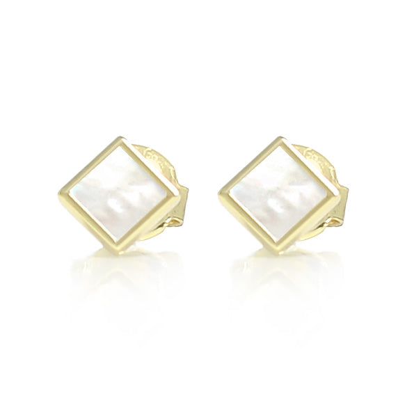 Elegant Princess Shaped Mother of Pearl Square Stud Earrings - Sparkling 925 Silver