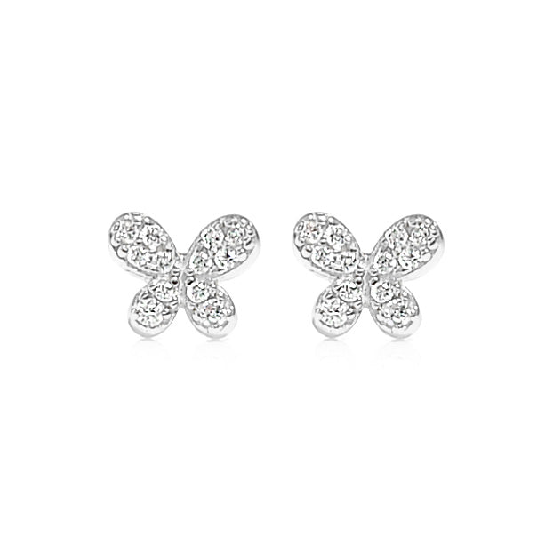 Exquisite Silver 925 Butterfly Stud Earrings with Cubic Zircon Accents