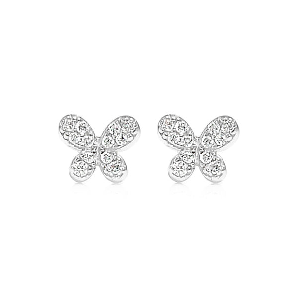 Exquisite Silver 925 Butterfly Stud Earrings with Cubic Zircon Accents