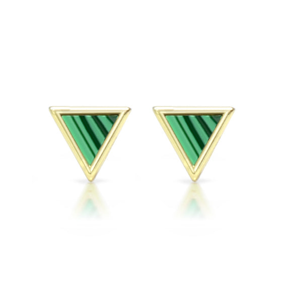 Elegant malachite triangle shaped earrings - sparkling 925 sterling silver